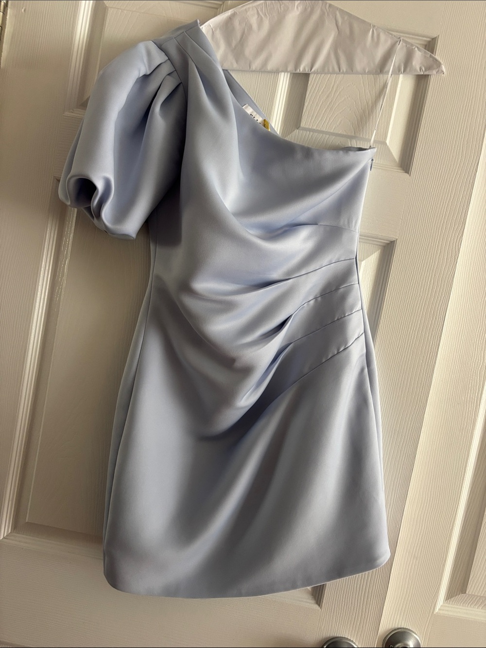 One-Shoulder Light Blue Satin Cocktail Dress